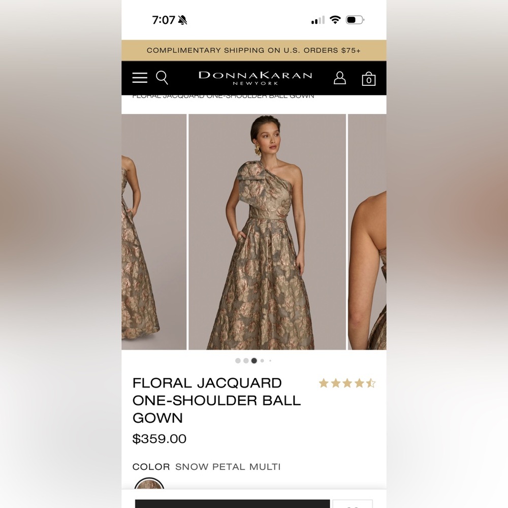 Donna Karan Floral Jacquard One-Shoulder Ball Gown - Gold and Brown